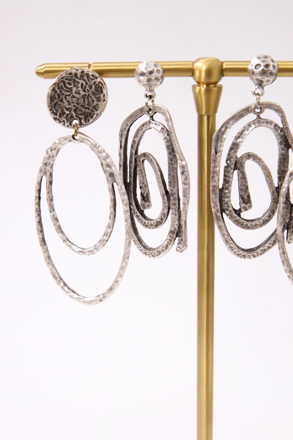  Spiral Tasarım Gümüş Kaplama Sallantılı Küpe