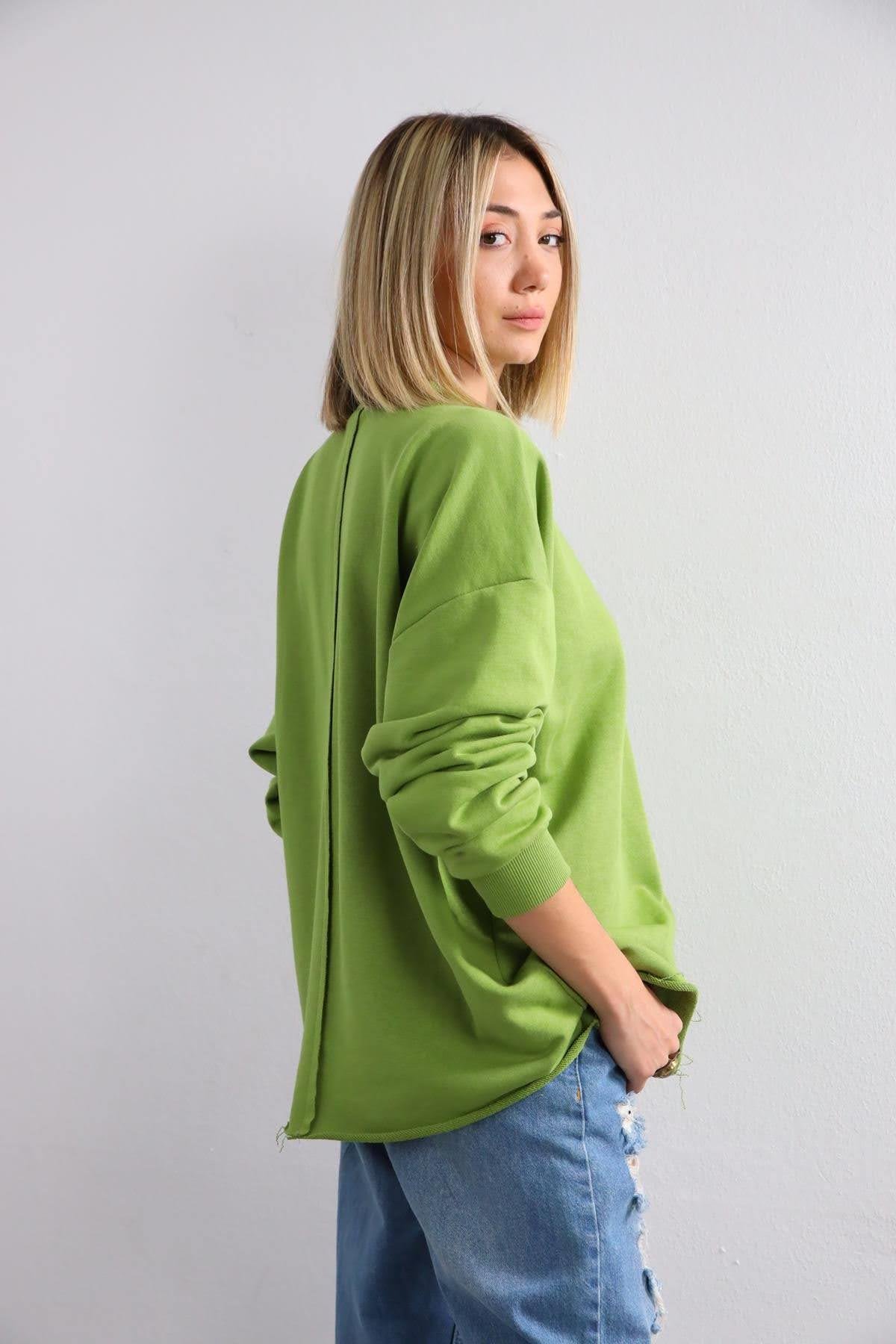  Yeşil Önü Dikişli Sweat