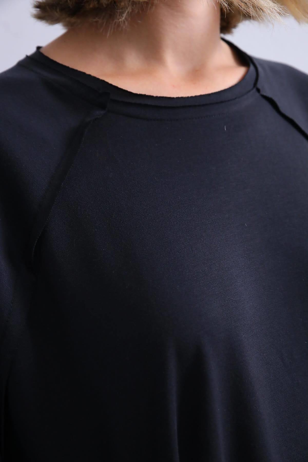 Siyah Dikişli Salaş Bluz - Şaman Butik Siyah Dikişli Salaş Bluz