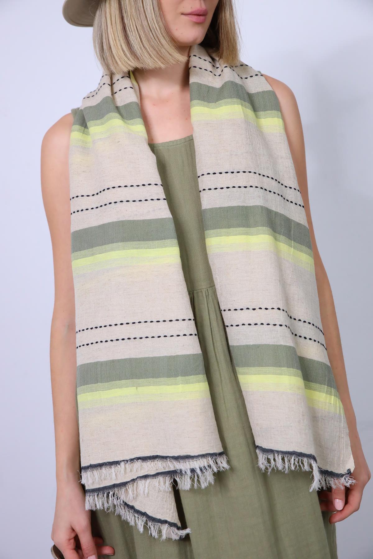 Haki Keten Tonlama Peştamal - Şaman Butik Haki Keten Tonlama Peştamal