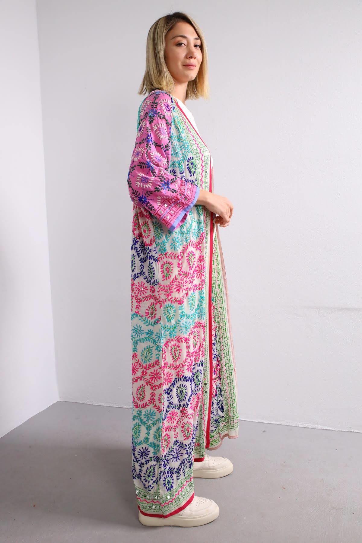 Pembe İşlemeli Bohem Kaftan - Şaman Butik Pembe İşlemeli Bohem Kaftan