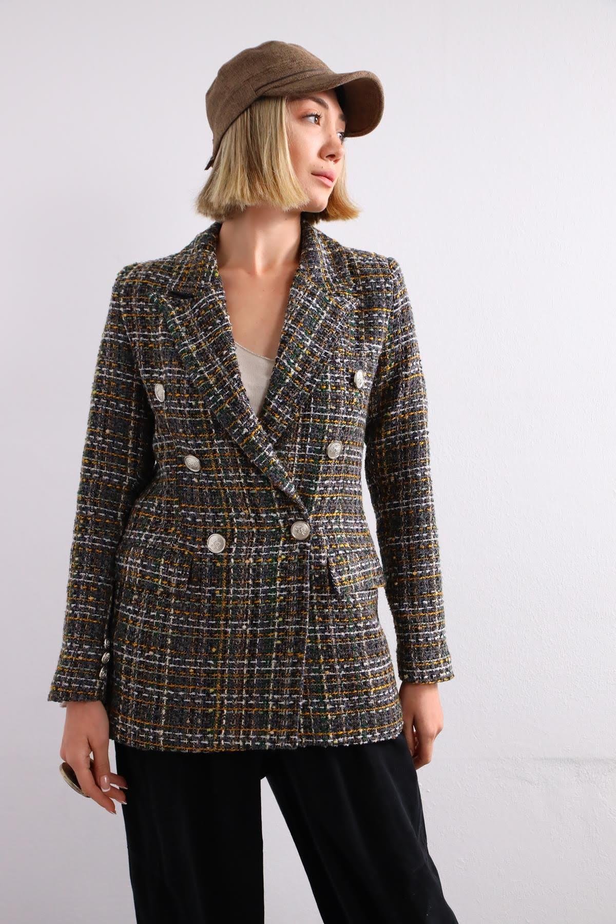 Lacivert Kilim Dokuma Kruvaze Ceket - Şaman Butik Lacivert Kilim Dokuma Kruvaze Ceket