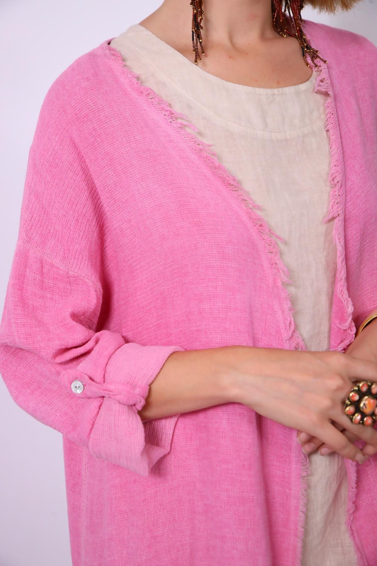 Gül Kurusu Saçak Detay Düz Kesim Kaftan - Şaman Butik Gül Kurusu Saçak Detay Düz Kesim Kaftan