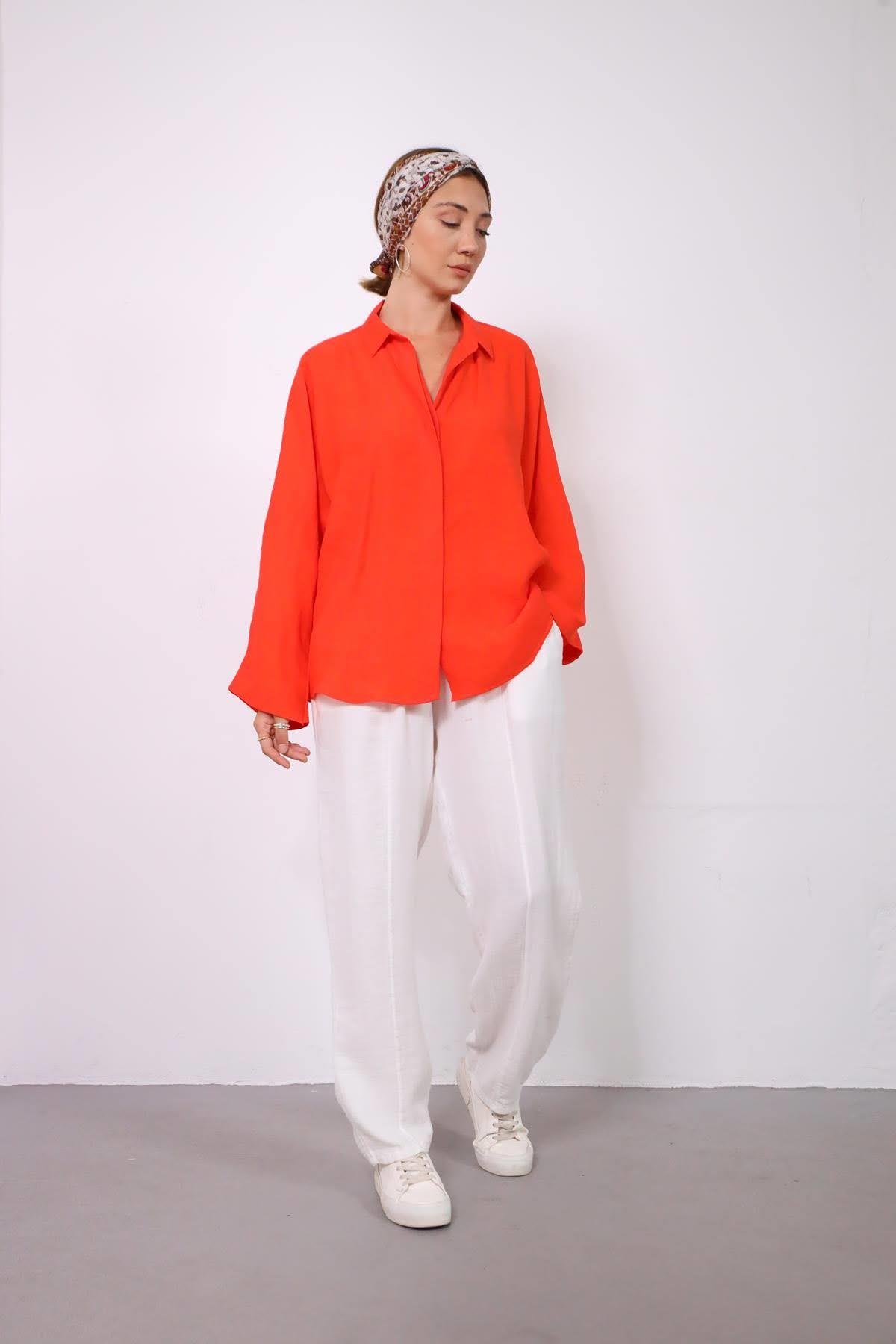 Beyaz Önü Dikişli Müslin Pantolon - Şaman Butik Beyaz Önü Dikişli Müslin Pantolon