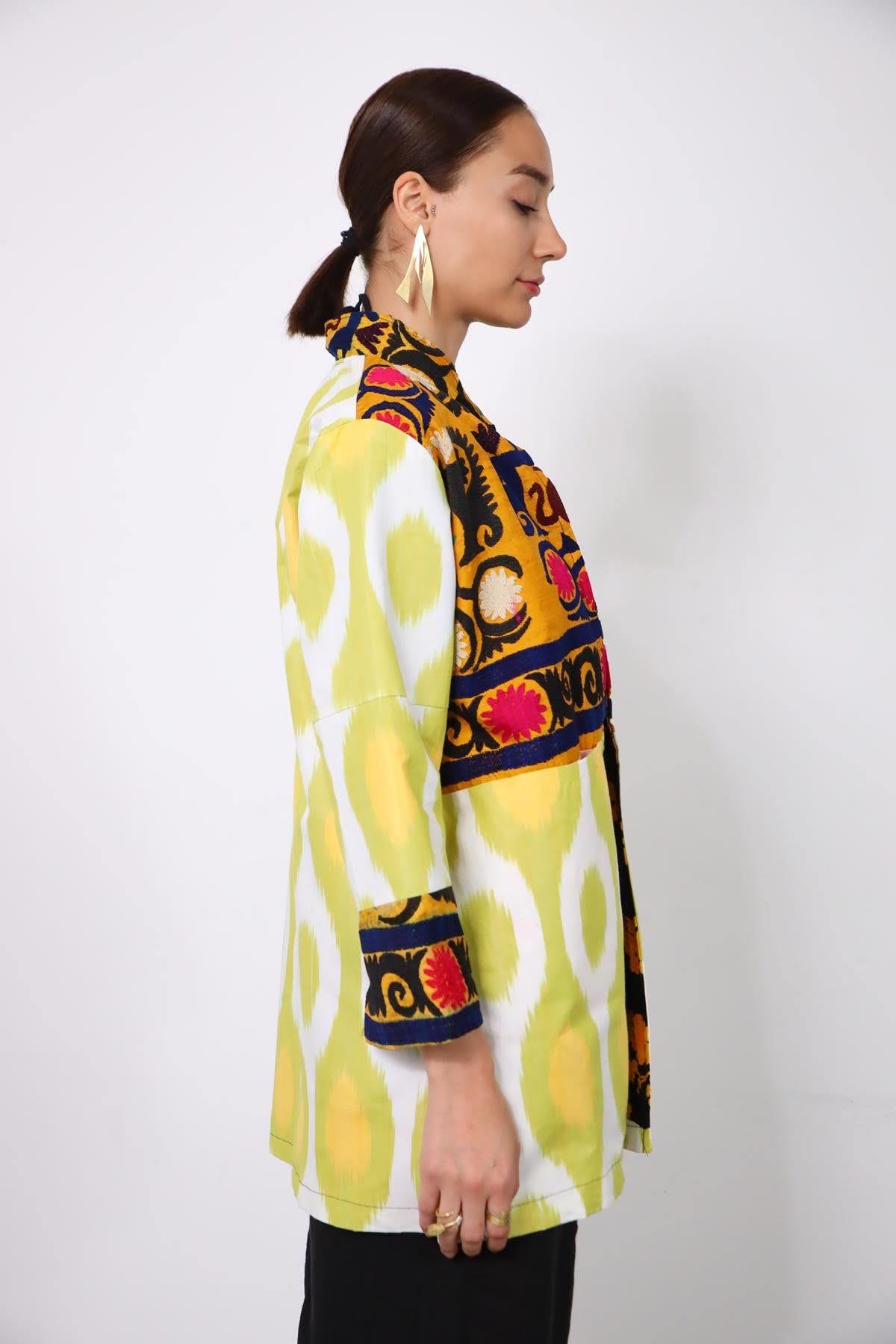  Fıstık Yeşili Suzani Kısa Kaftan