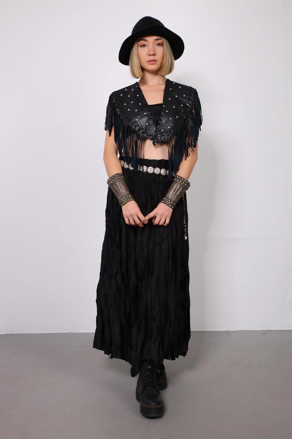  Siyah Uzun Crash Etek