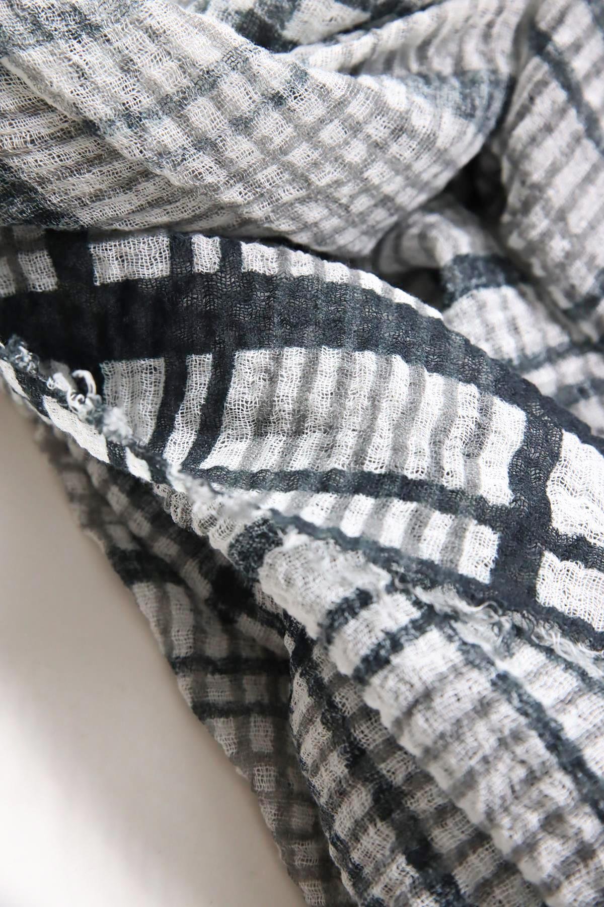 Antrasit Vizon Ekose Desenli Pamuk Şal - Şaman Butik Antrasit Vizon Ekose Desenli Pamuk Şal