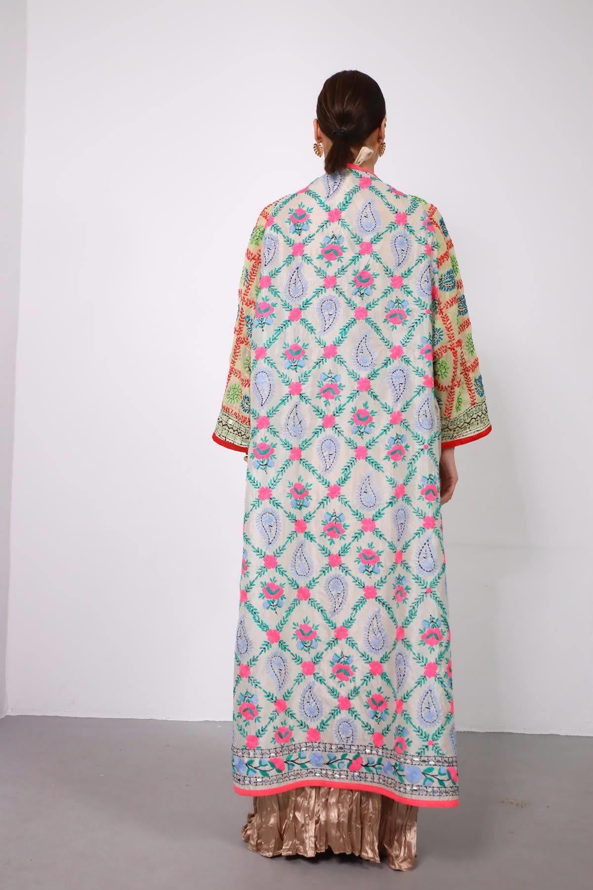 Krem Rengi İşlemeli Bohem Kaftan - Şaman Butik Krem Rengi İşlemeli Bohem Kaftan