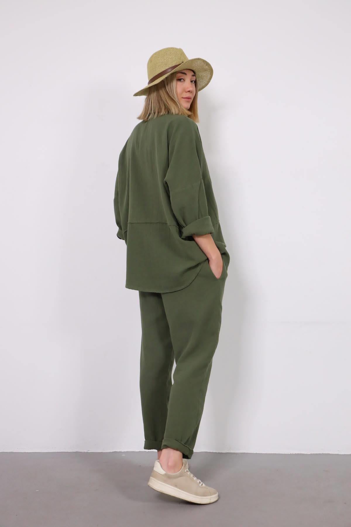 Haki Gömlek ve Pantolon Takım - Şaman Butik - Bohem Giyim ve Aksesuar | Kadın & Erkek Haki Gömlek ve Pantolon Takım