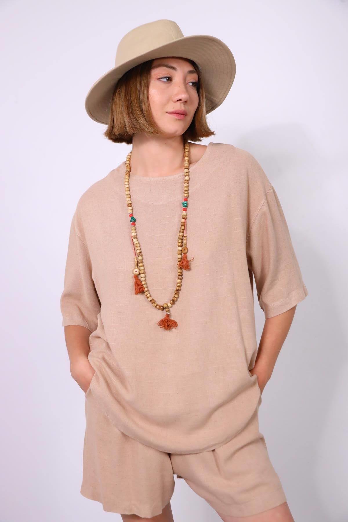  Camel Rengi Salaş Şortlu Takım