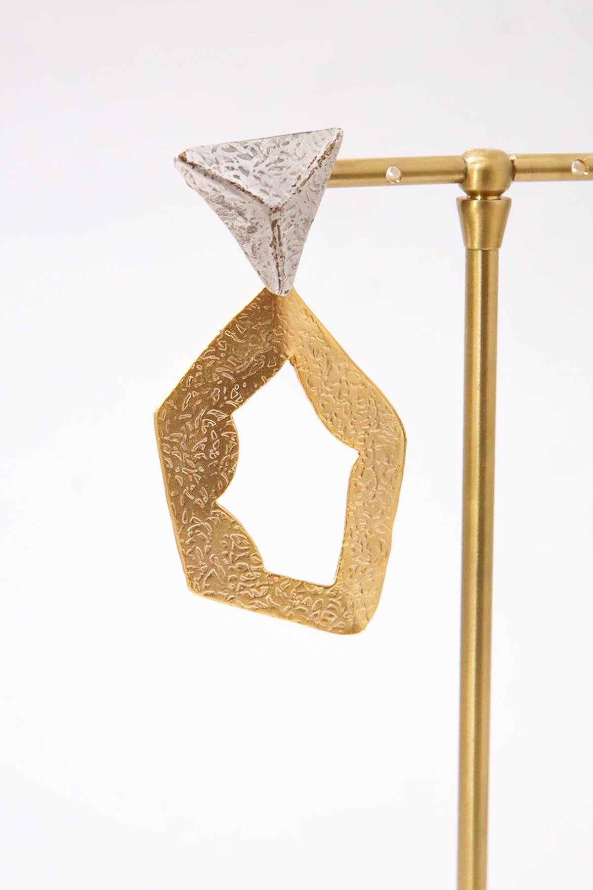 Geometrik Tasarım Altın Ve Gümüş Kaplama Küpe - Şaman Butik Geometrik Tasarım Altın Ve Gümüş Kaplama Küpe