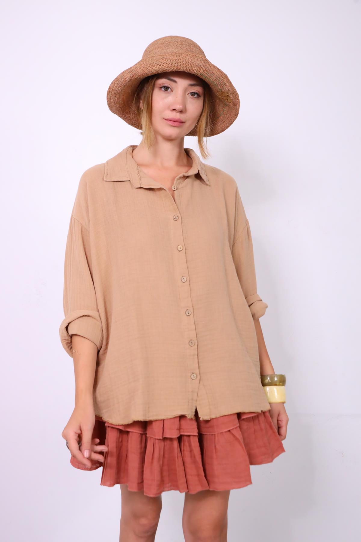  Sütlü Kahve Sırtı Püsküllü Gömlek