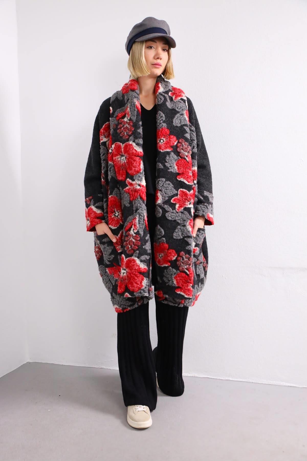 Siyah Şal Yaka Keçe Kaban - Şaman Butik Siyah Şal Yaka Keçe Kaban