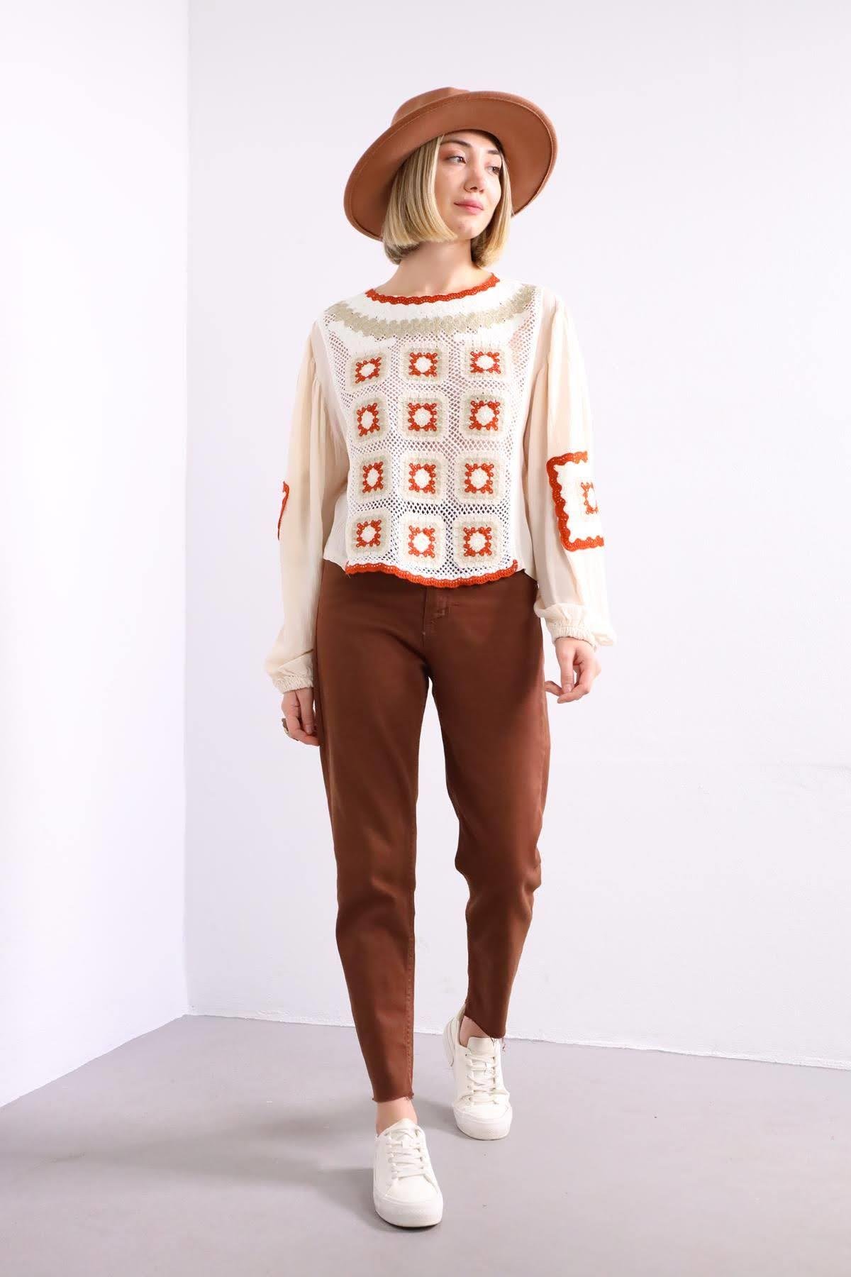 Krem Önü İşlemeli Balon Kol Kısa Bluz - Şaman Butik - Bohem Giyim ve Aksesuar | Kadın & Erkek Krem Önü İşlemeli Balon Kol Kısa Bluz