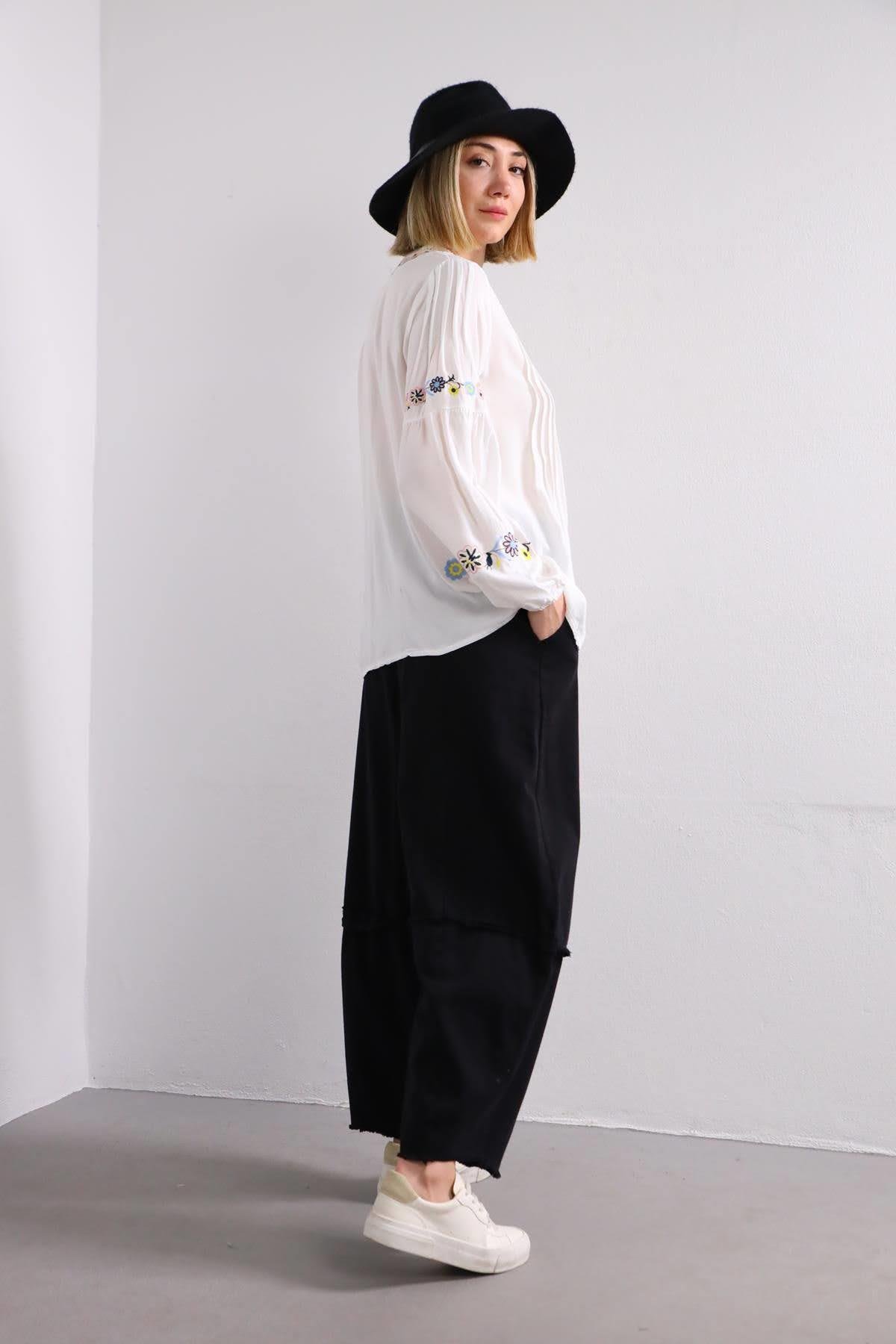 White Floral Embroidered Lace Detailed Shirt White Floral Embroidered Lace Detailed Shirt