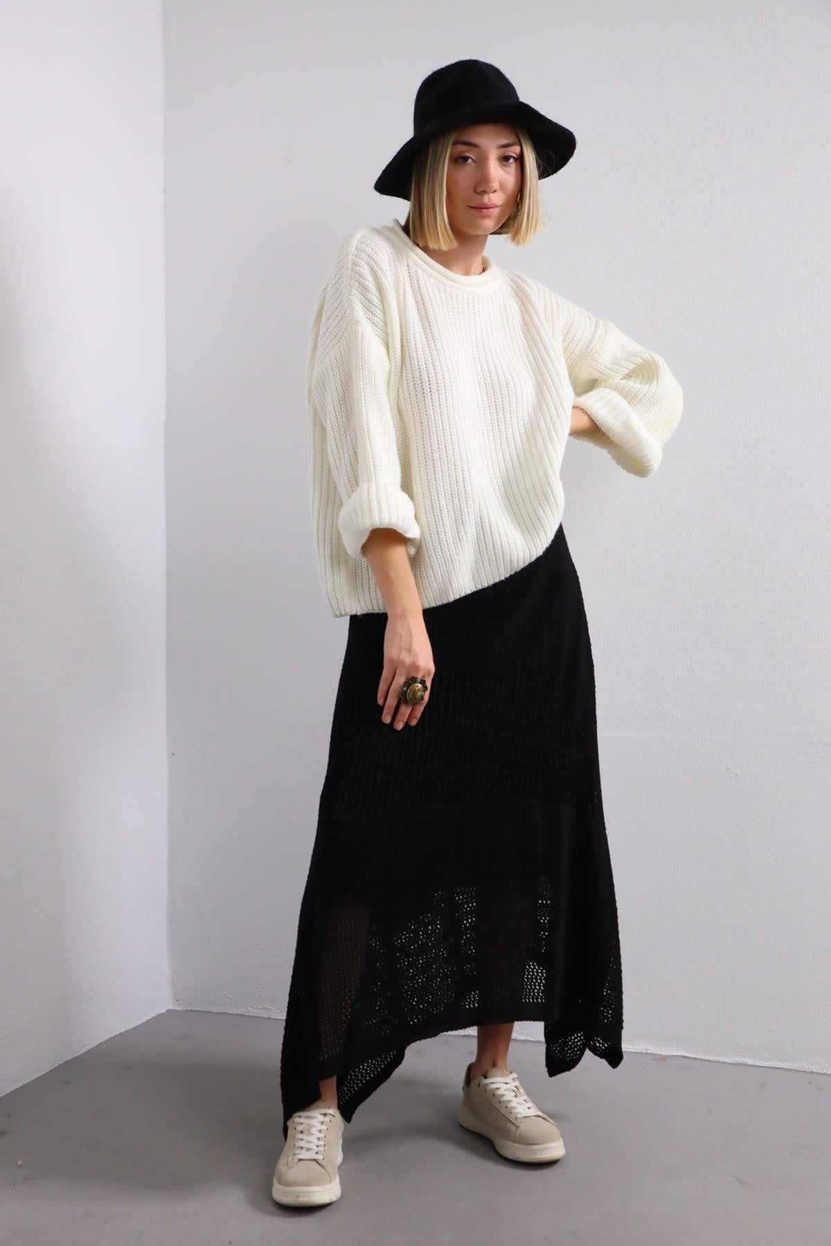 Ecru Folded Sleeves Pullover - Saman Butik | Shop Online Ecru Folded Sleeves Pullover