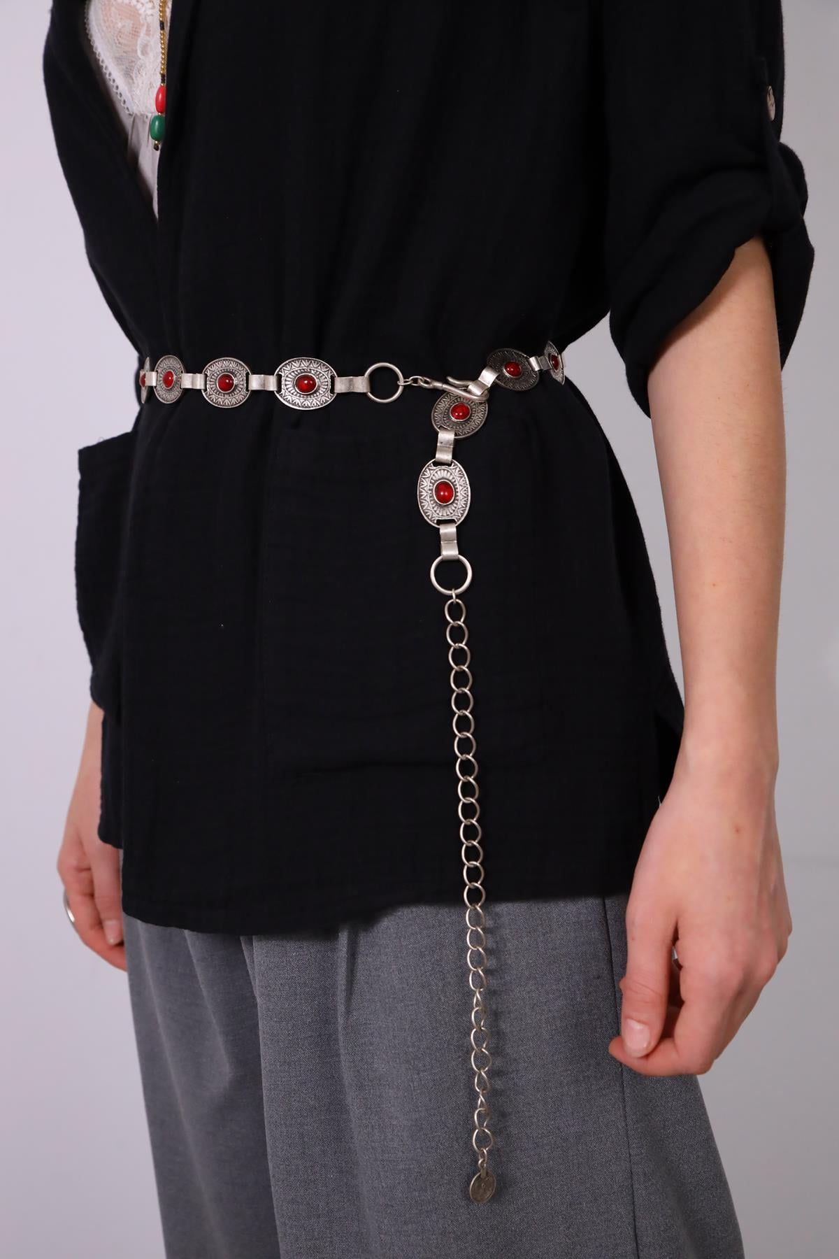 Red Natural Stone Design Belt - Saman Butik | Shop Online Red Natural Stone Design Belt