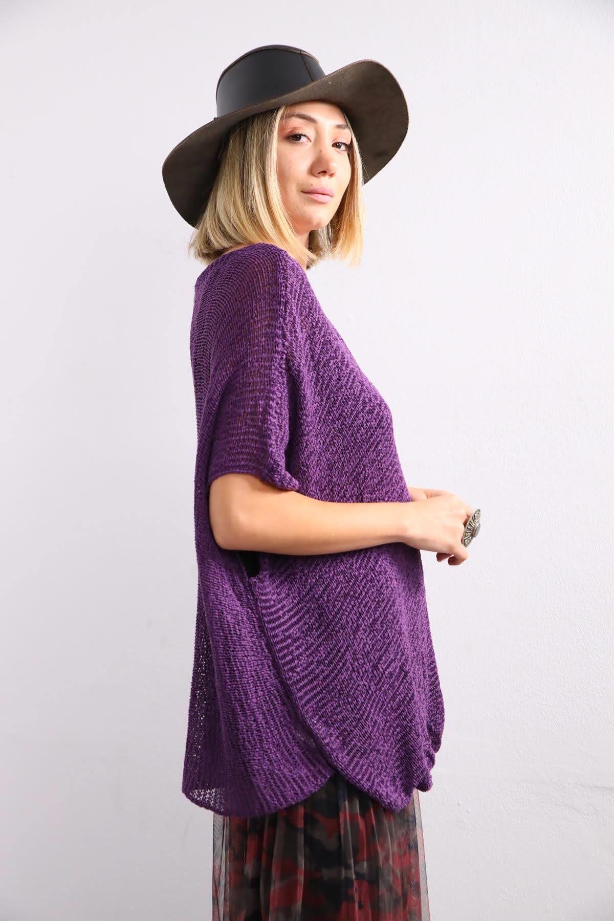 Purple Single Button Mercerized Judith Tunic - Saman Butik | Shop Online Purple Single Button Mercerized Judith Tunic