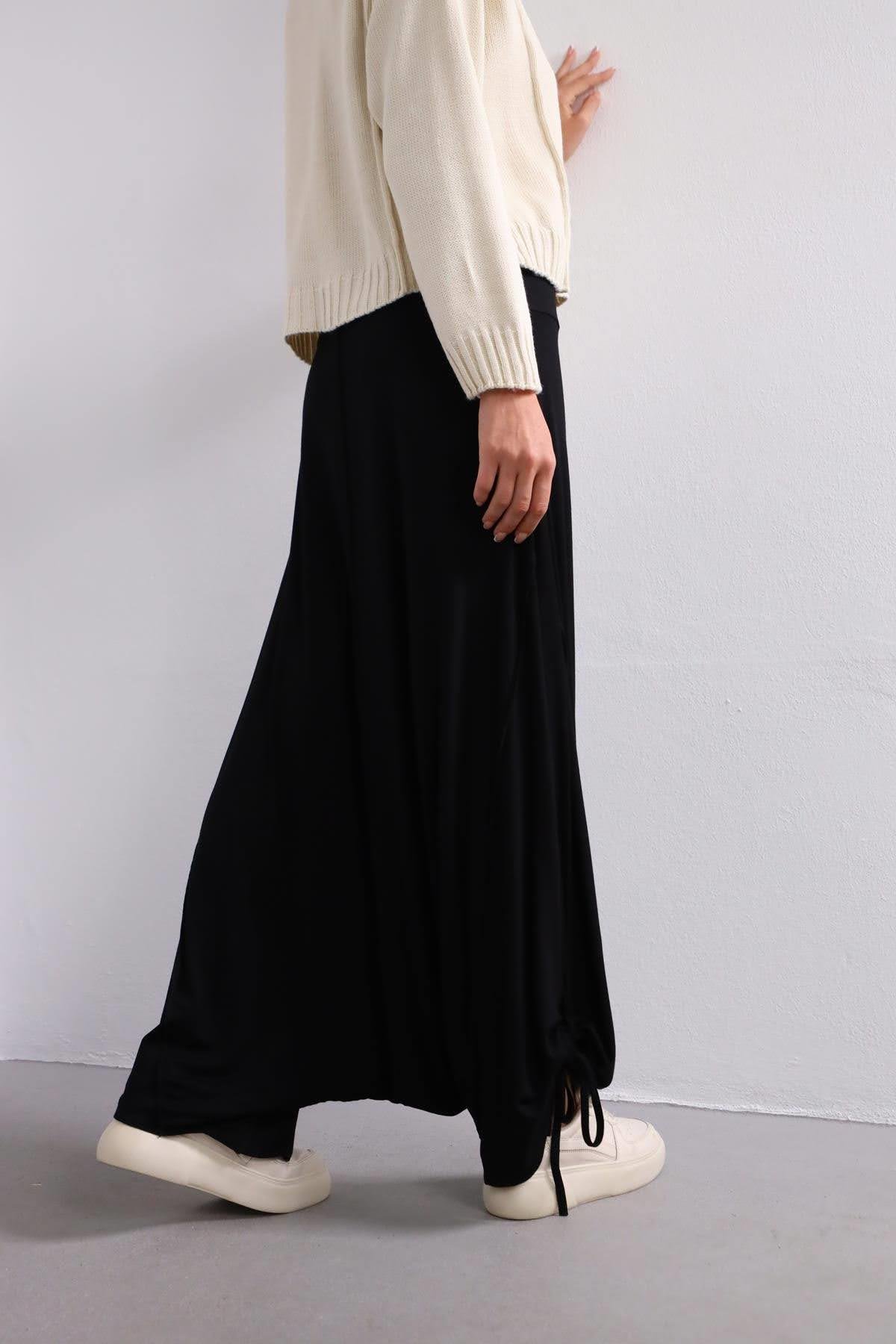 Navy Blue Floral Stitched Waist Shirt Dress - Şaman Butik Black Tied Cuff Stitch Detailed Harem Pants