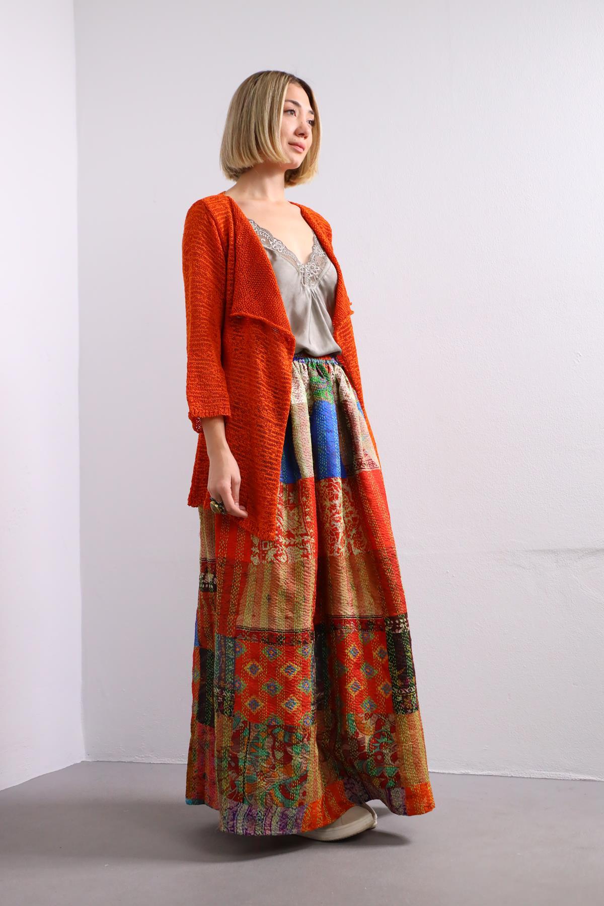  Turuncu Kanca Detaylı Merserize Hırka