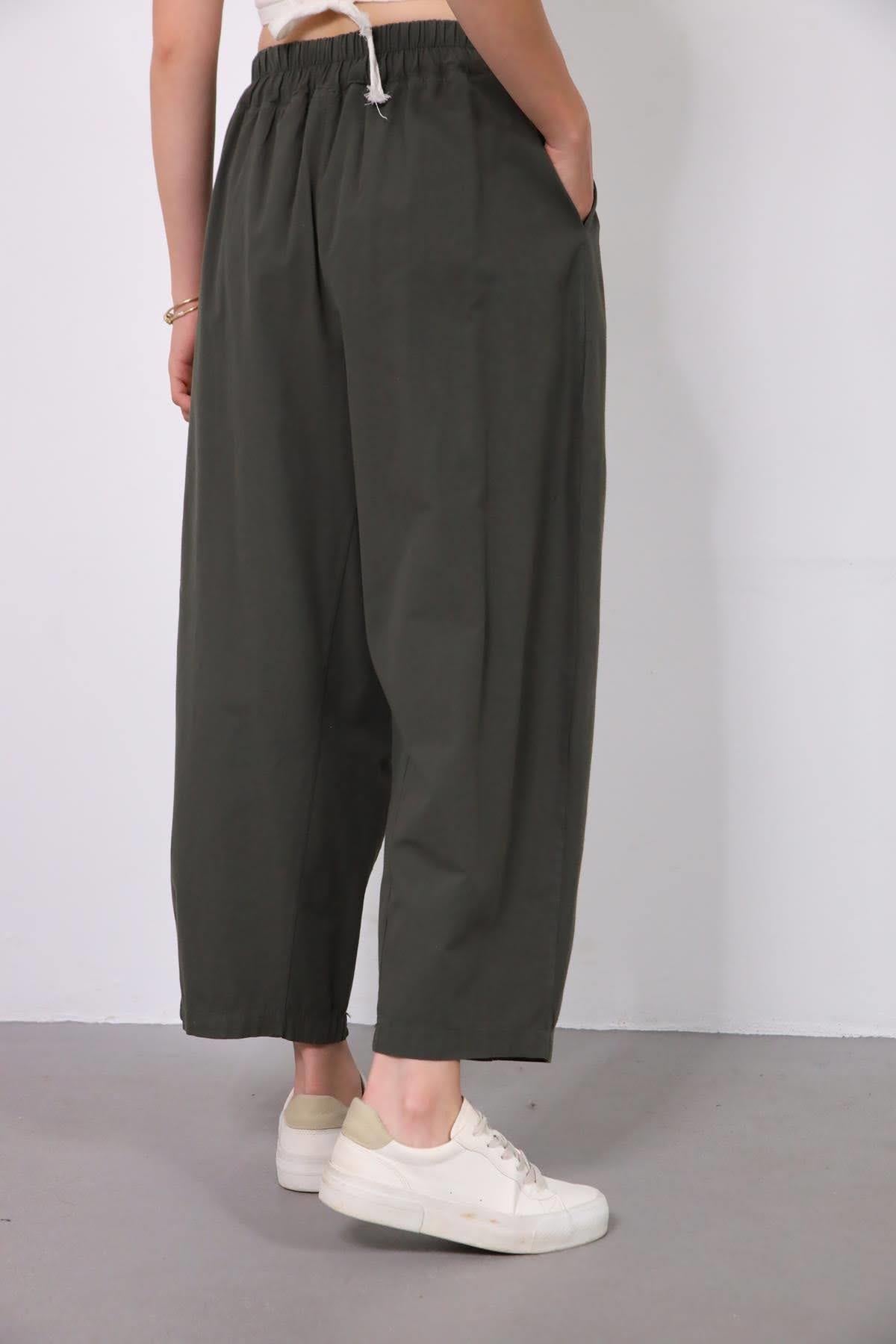 Haki Önden Pileli Salaş Pantolon - Şaman Butik Haki Önden Pileli Salaş Pantolon