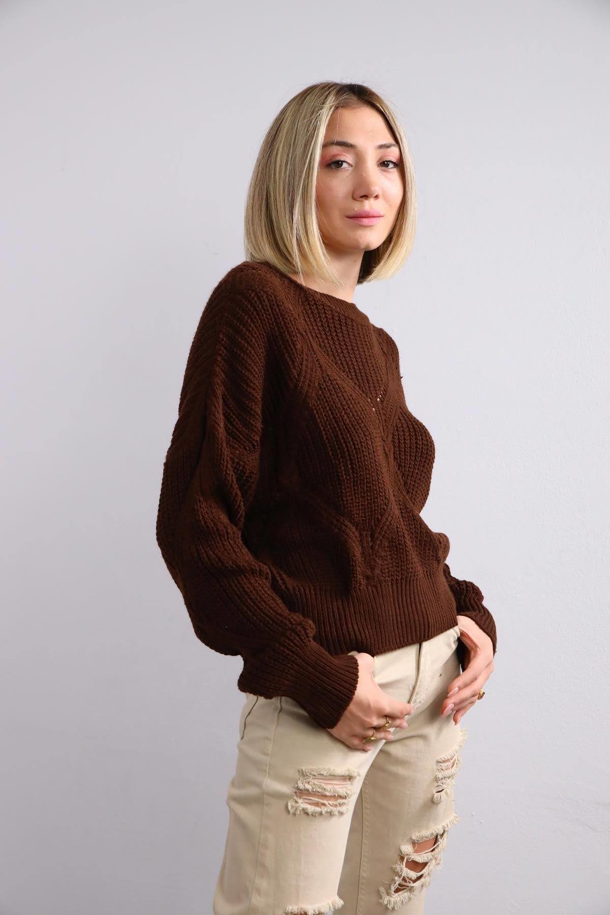 Brown Color Patterned Short Knitt Pullover Brown Color Patterned Short Knitt Pullover