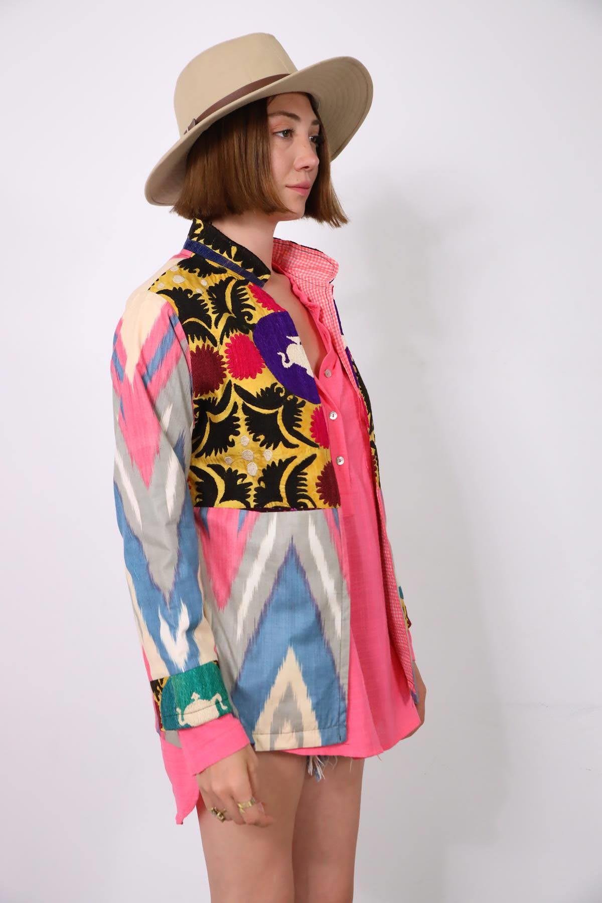  Renkli Suzani Kısa Kaftan