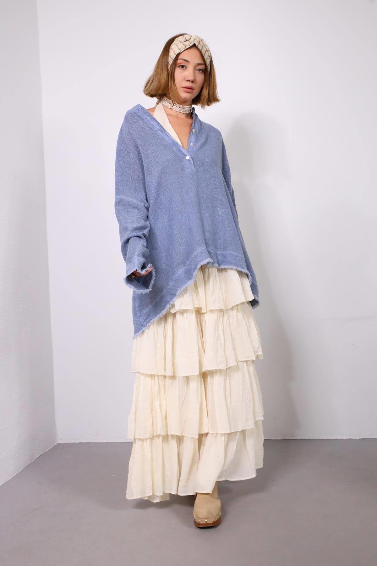  Ekru Beli Lastikli Kat Kat Bohem Etek