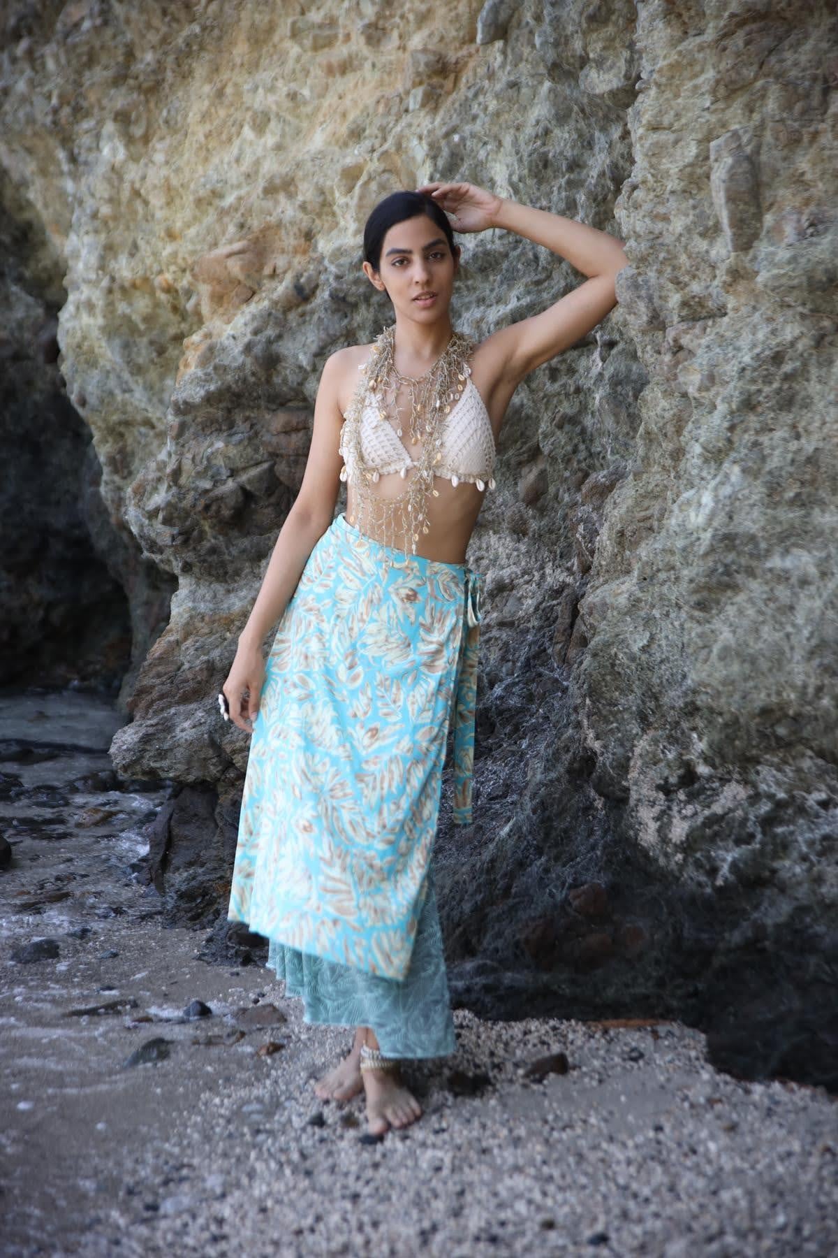 Light Blue Double Sided Silk Wrap Skirt - Saman Butik | Shop Online Light Blue Double Sided Silk Wrap Skirt