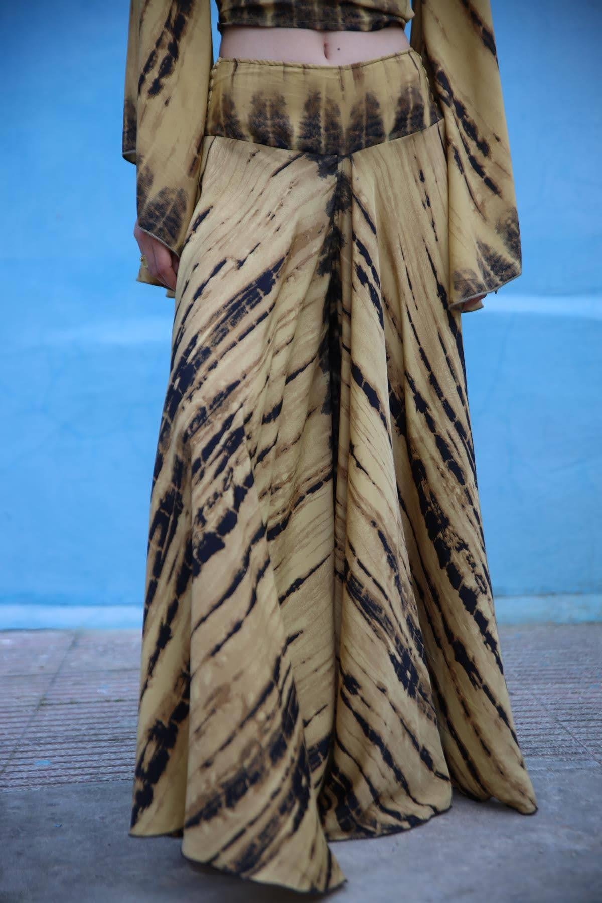 Bej Desenli İpek Pantolon Etek - Şaman Butik Bej Desenli İpek Pantolon Etek