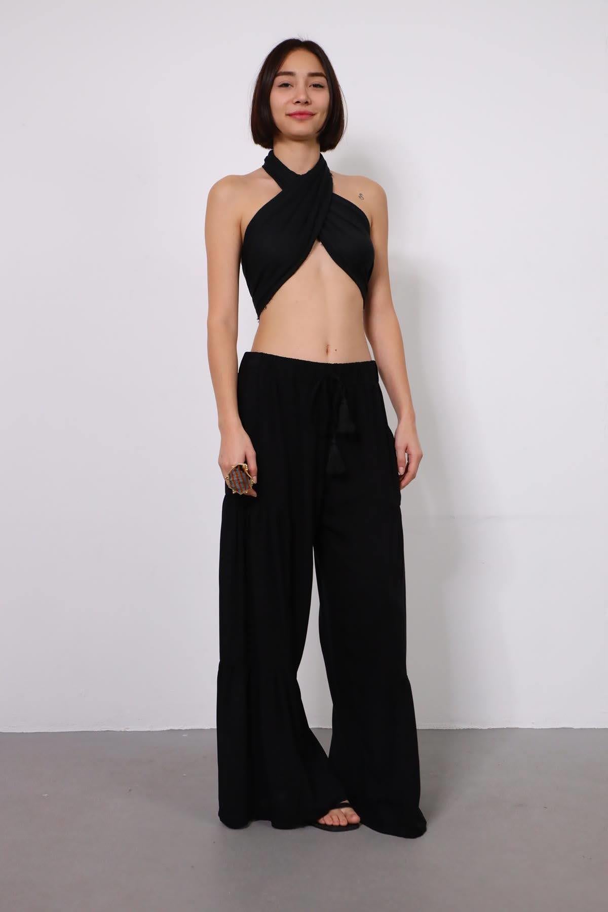 Siyah Bol Paça Rahat Pantolon - Şaman Butik Siyah Bol Paça Rahat Pantolon