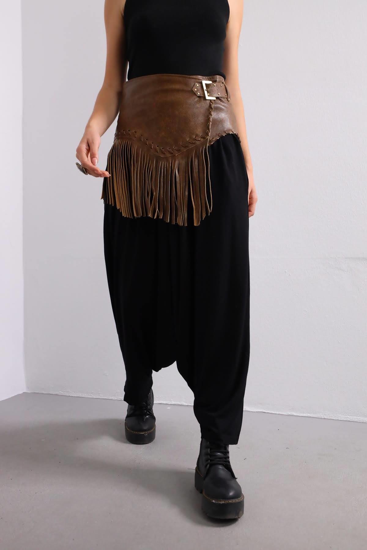  Siyah Beli Lastikli Cepli Şalvar