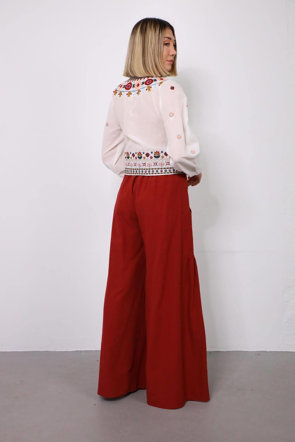 Burgundy Nora Pants - Şaman Butik | Boho Fashion Burgundy Nora Pants