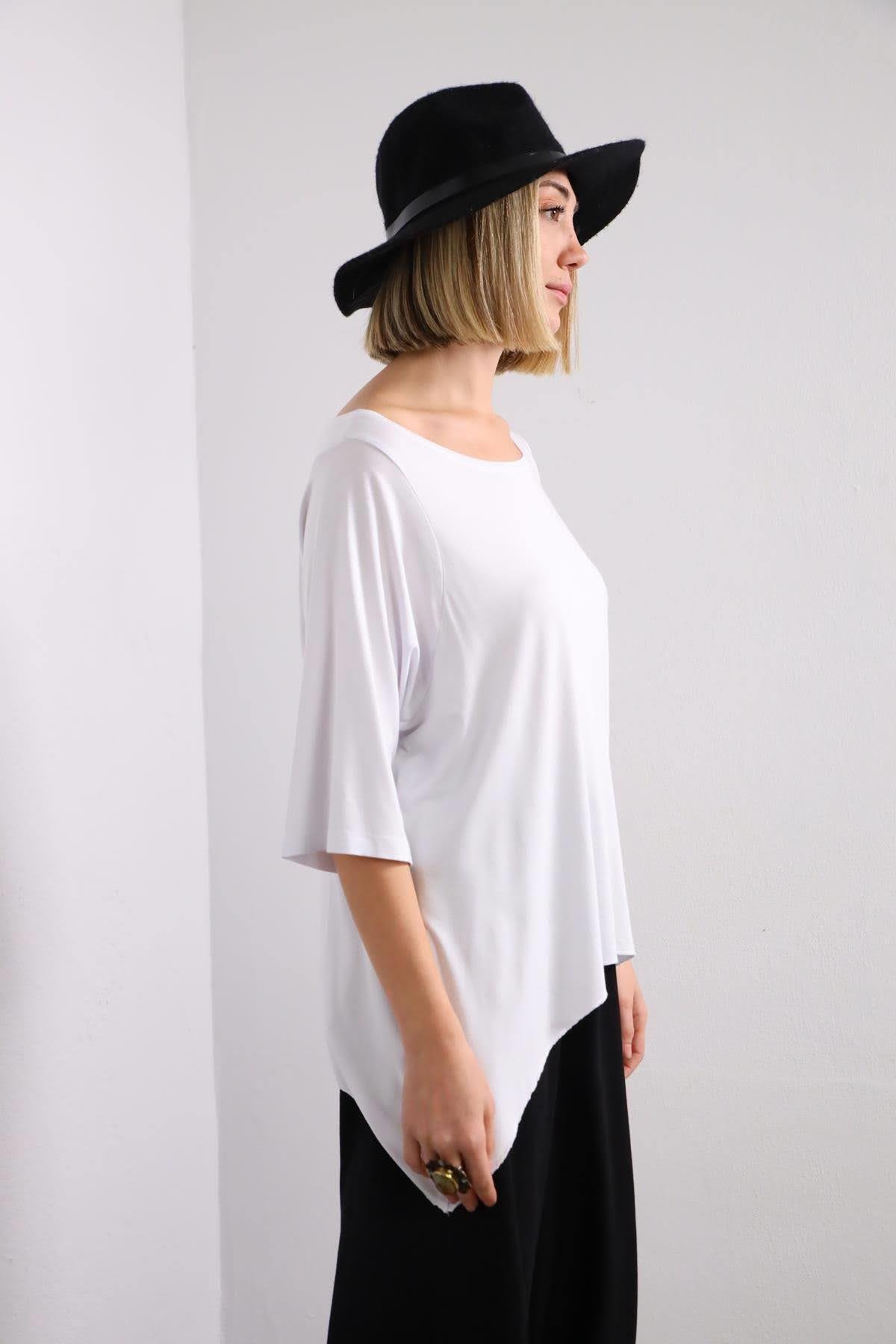 White Long Sides Blouse - Şaman Butik | Shop Online White Long Sides Blouse