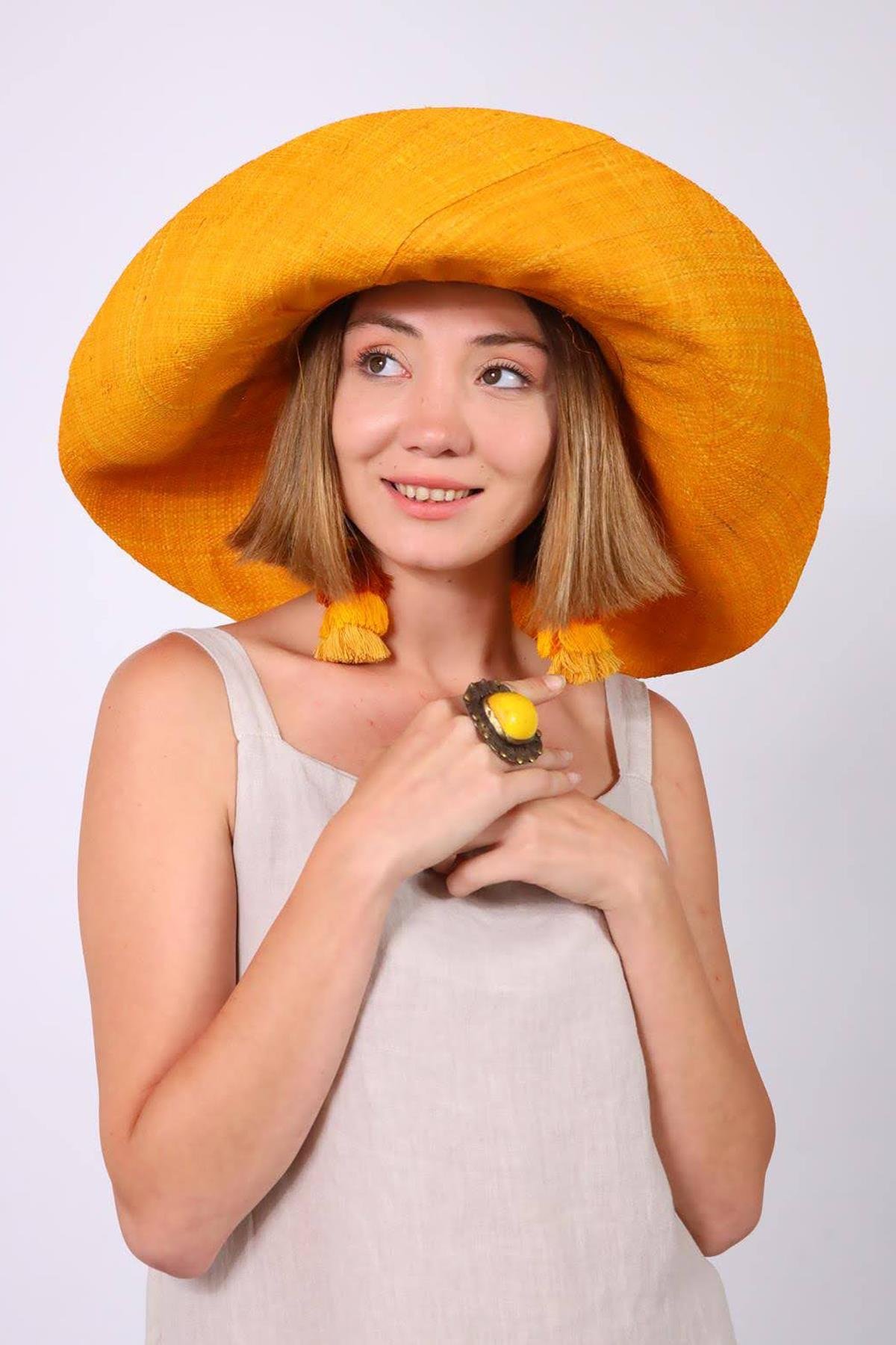  Turuncu Rafya Şapka