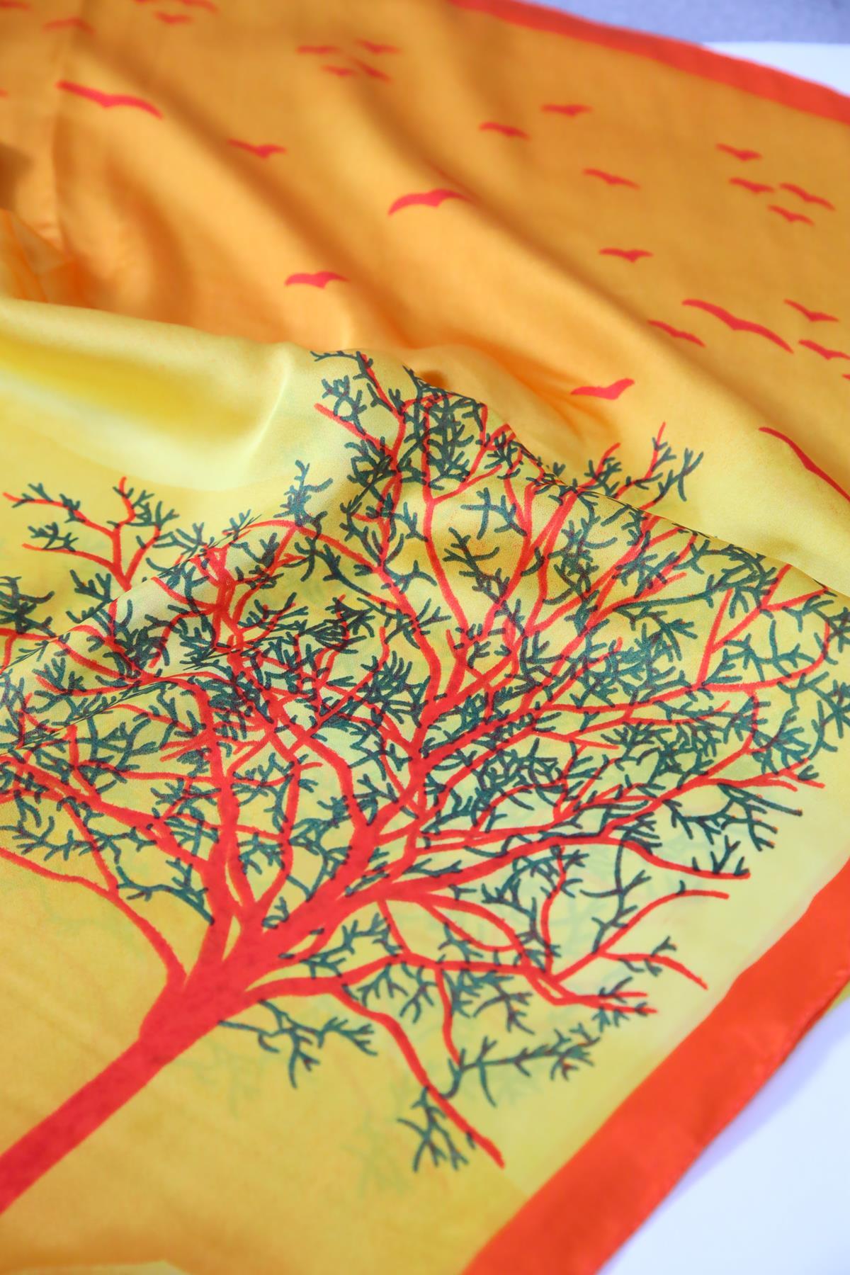 Turuncu Desenli Otantik İpek Şal - Şaman Butik Turuncu Desenli Otantik İpek Şal