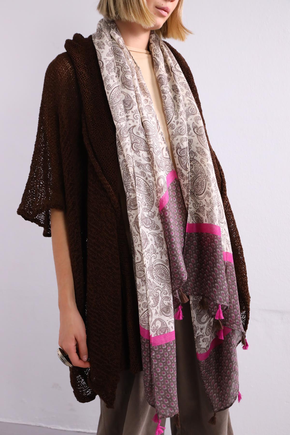 Kahverengi Otantik Püsküllü Şal - Şaman Butik Kahverengi Otantik Püsküllü Şal