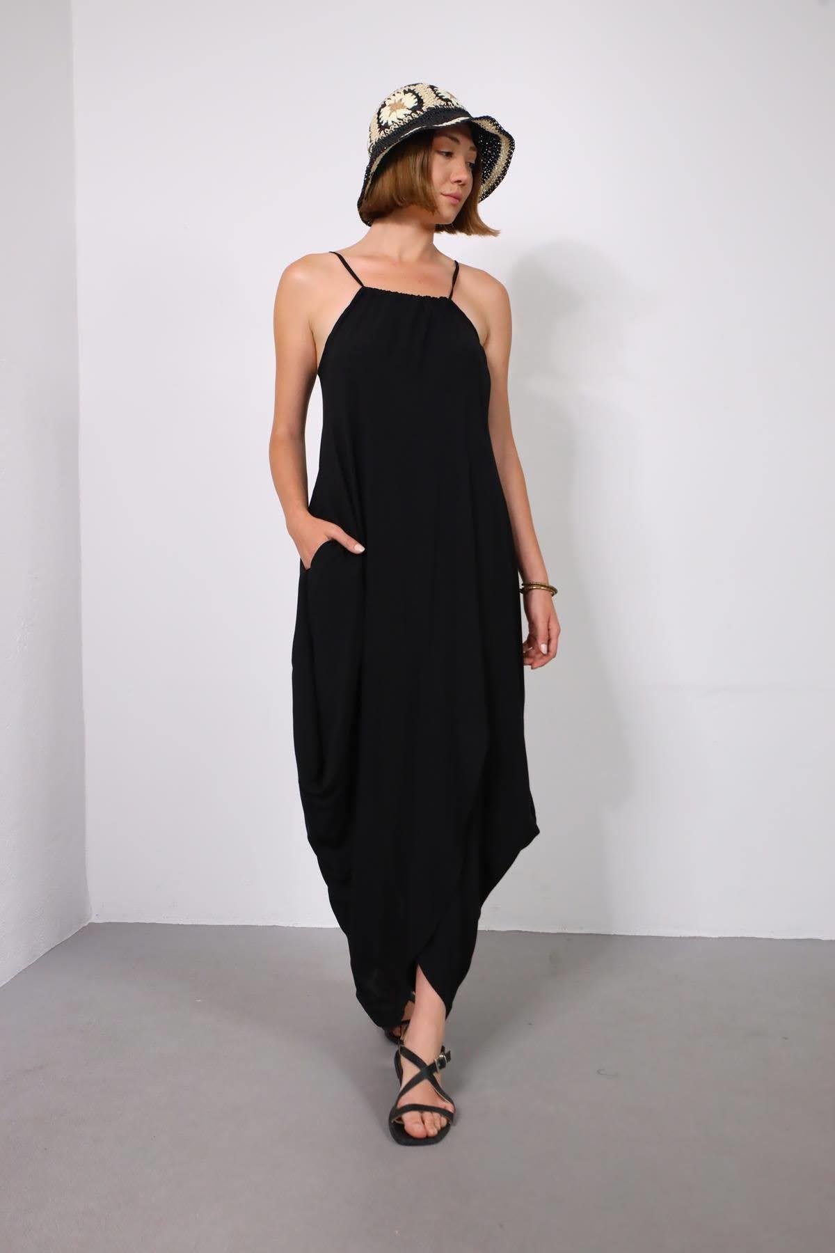 Siyah Boyundan Bağlamalı Önü Çapraz Elbise - Şaman Butik - Bohem Giyim ve Aksesuar | Kadın & Erkek Siyah Boyundan Bağlamalı Önü Çapraz Elbise