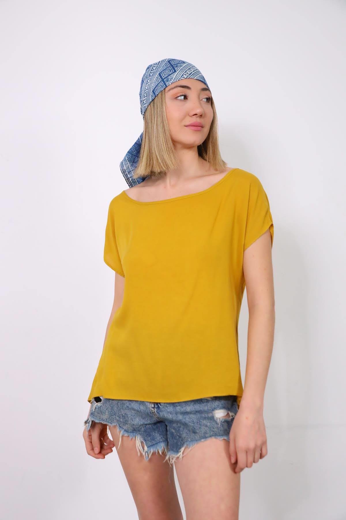 Yellow Button Back Blouse - Saman Butik | Boho Fashion Yellow Button Back Blouse