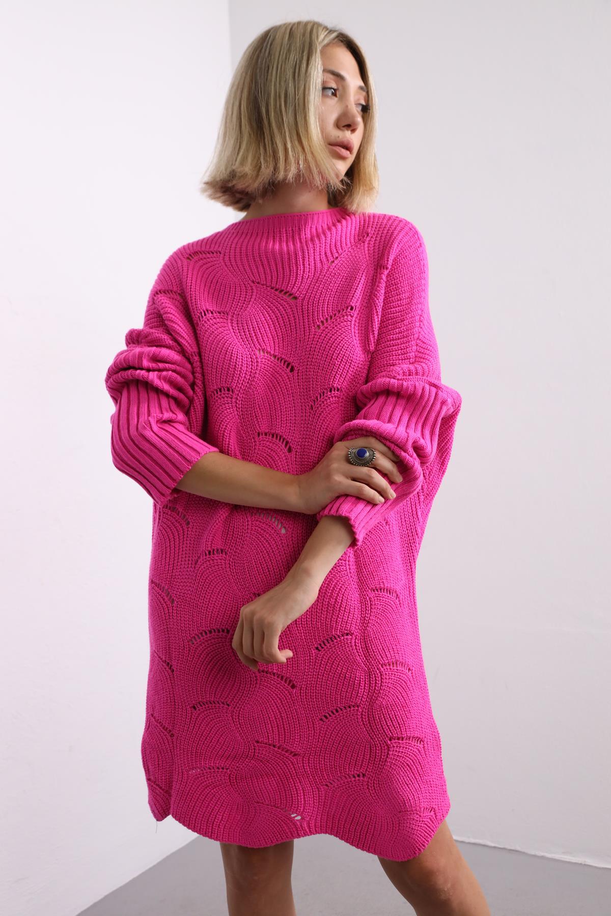  Pembe Bisiklet Yaka Yarasa Kol Kazak