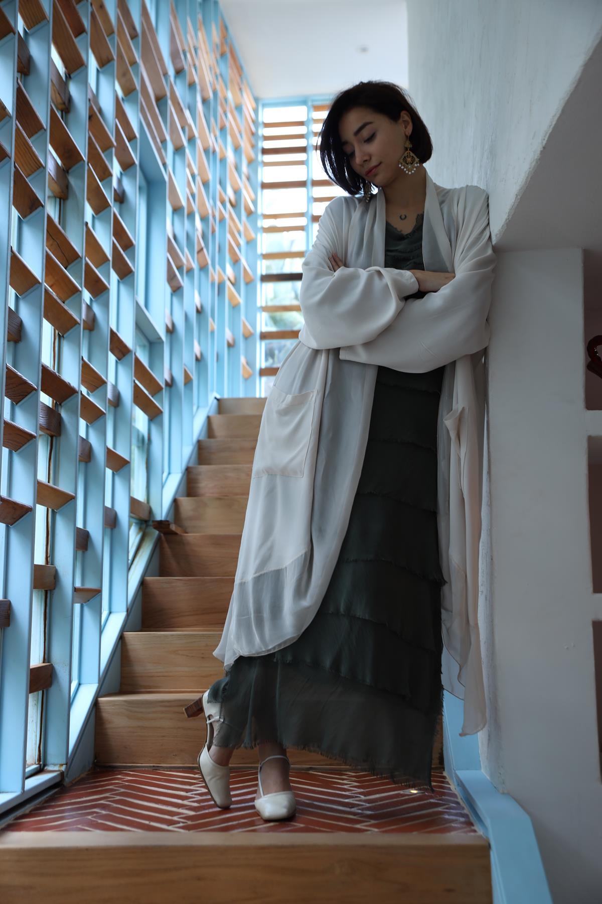Krem Rengi Cepli İpek Detaylı Kaftan - Şaman Butik - Bohem Giyim ve Aksesuar | Kadın & Erkek Krem Rengi Cepli İpek Detaylı Kaftan