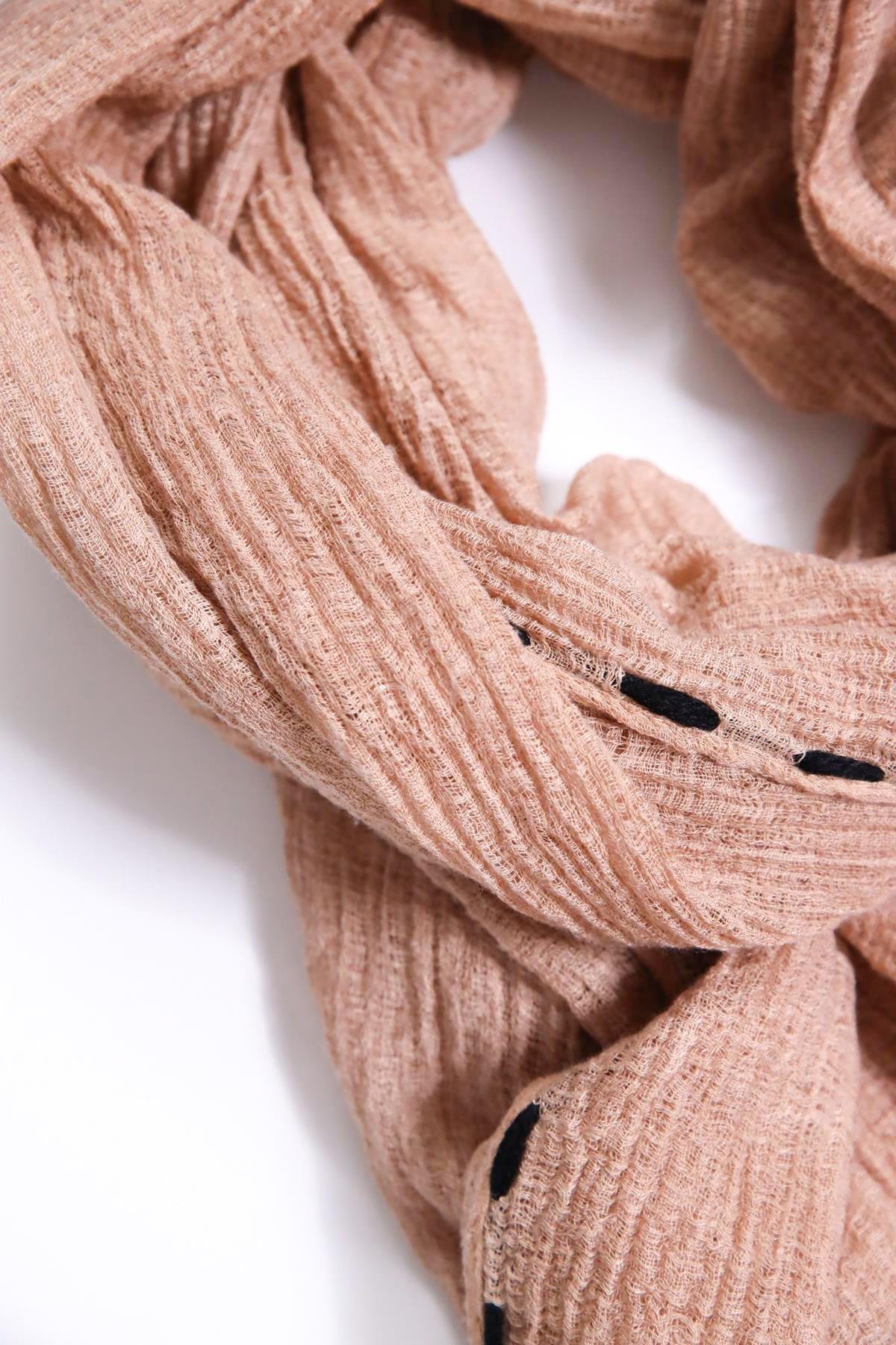 Sütlü Kahve Kenarları İpli Pamuk Şal - Şaman Butik Sütlü Kahve Kenarları İpli Pamuk Şal