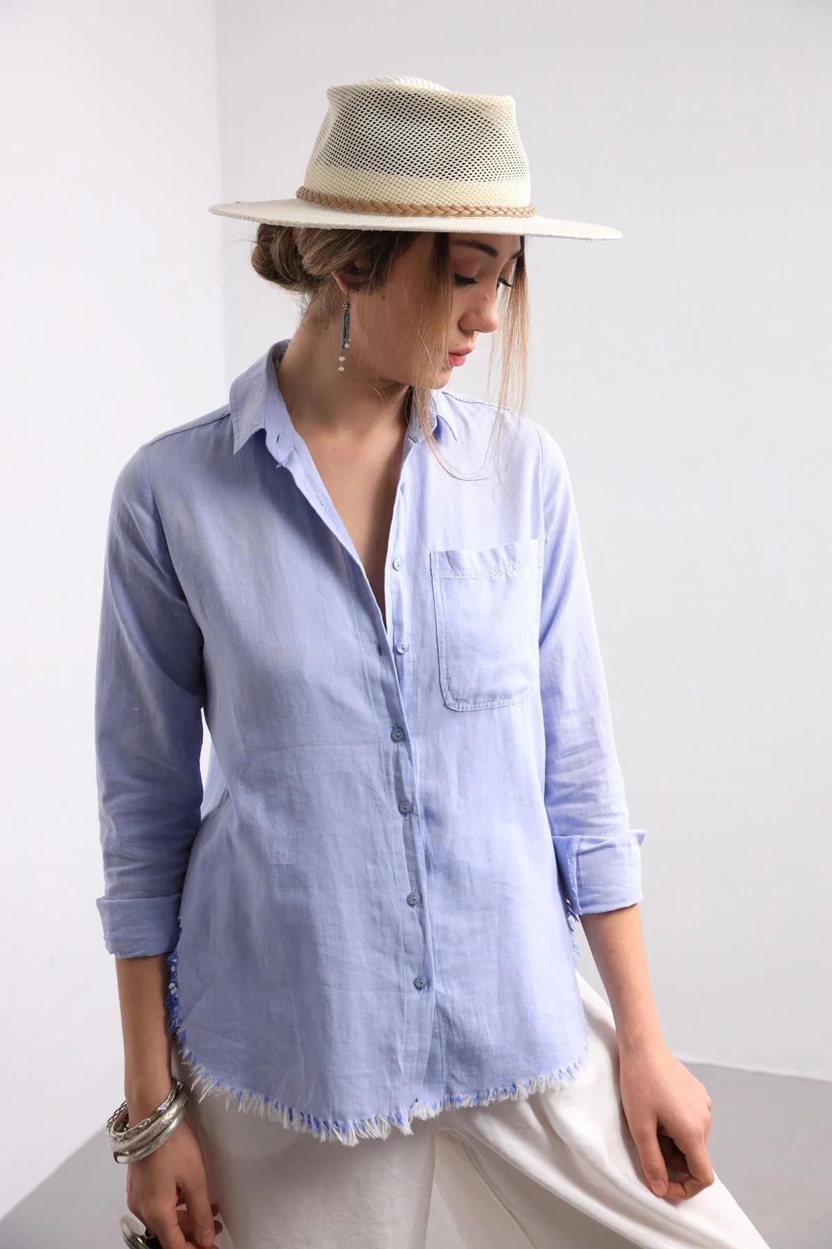  Açık Mavi Altı Püsküllü Gömlek