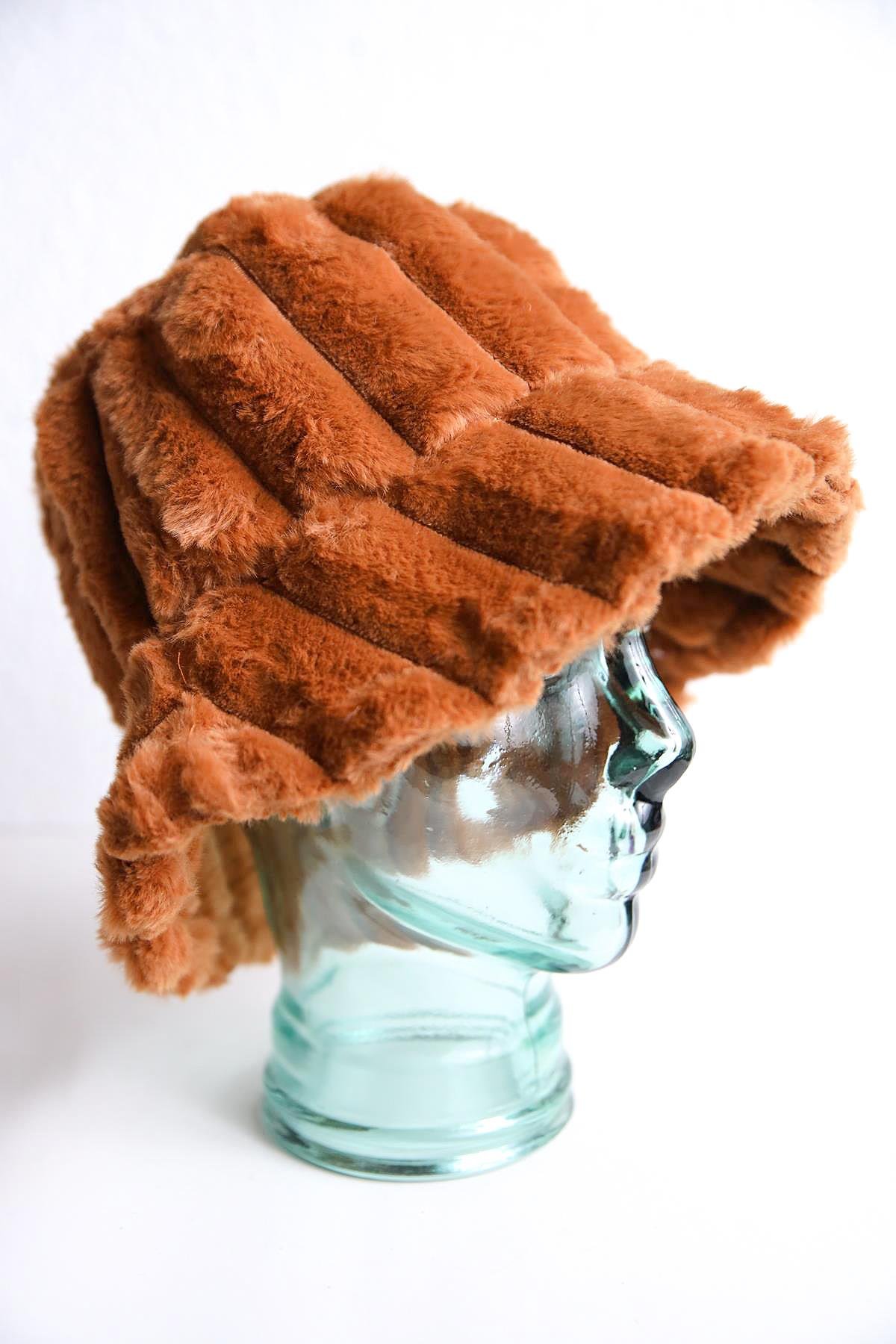  Kahverengi Peluş Bucket Şapka