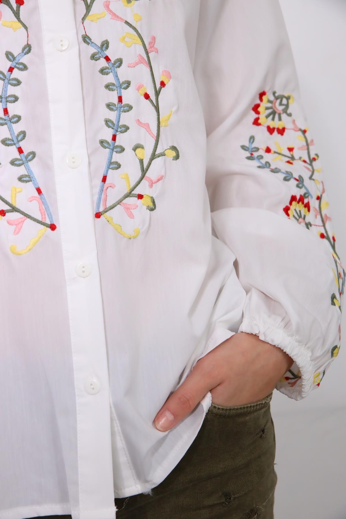 White Colourful Embroidered Shirt White Colourful Embroidered Shirt