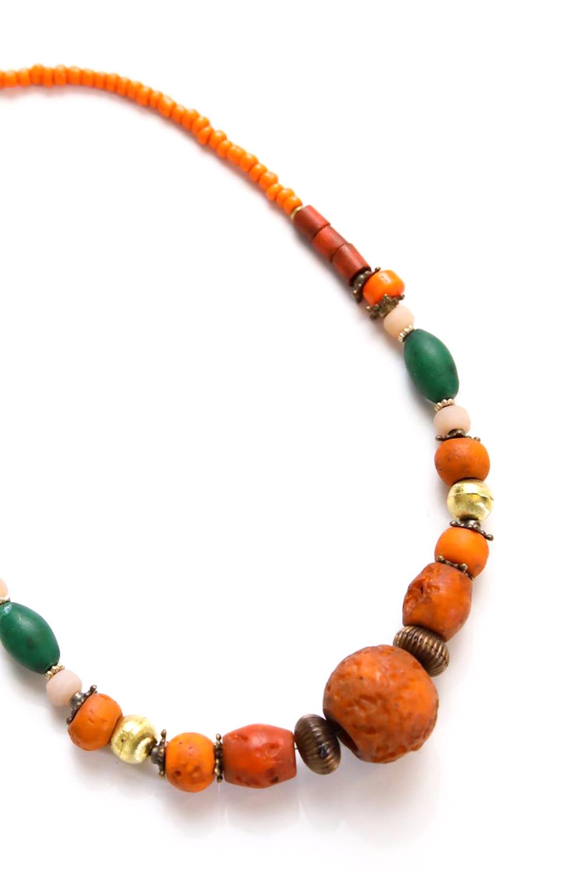 Turuncu Taşlı Gold Detaylı Kolye - Şaman Butik Turuncu Taşlı Gold Detaylı Kolye