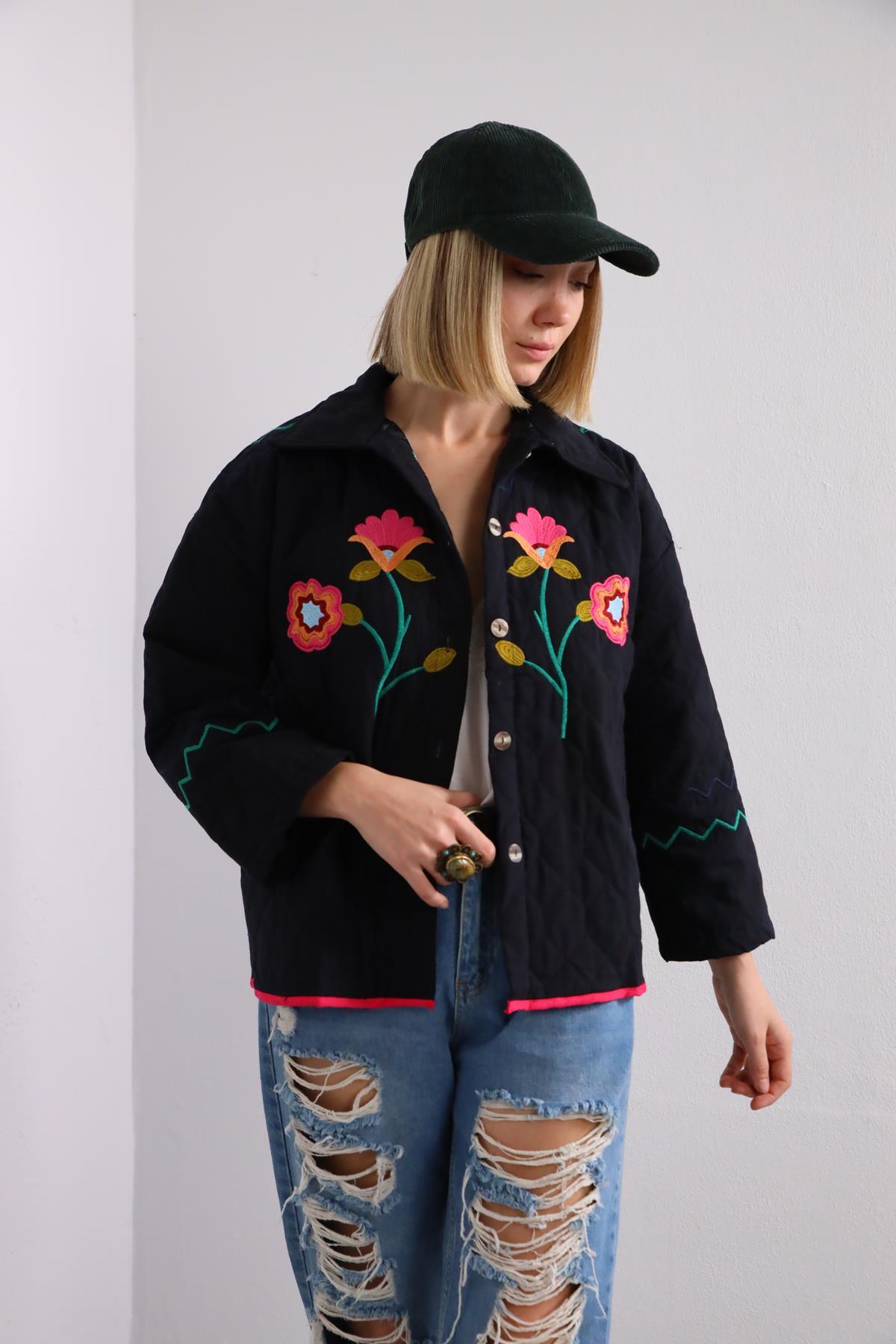 Black Patterned Embroidered Jacket Black Patterned Embroidered Jacket