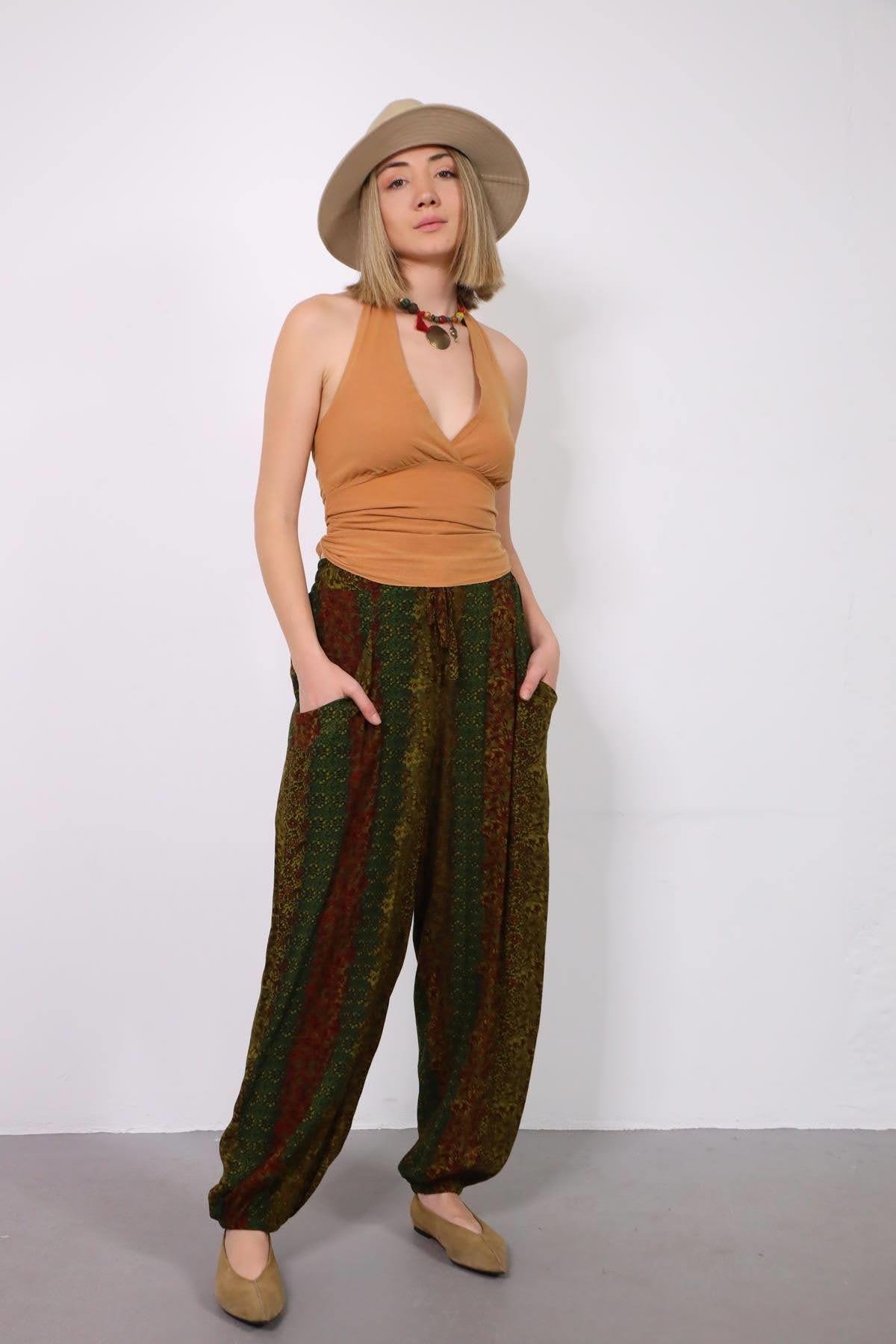 Khaki Patterned Elastic Cuff Big Pocket Khaki Patterned Elastic Cuff Big Pocket