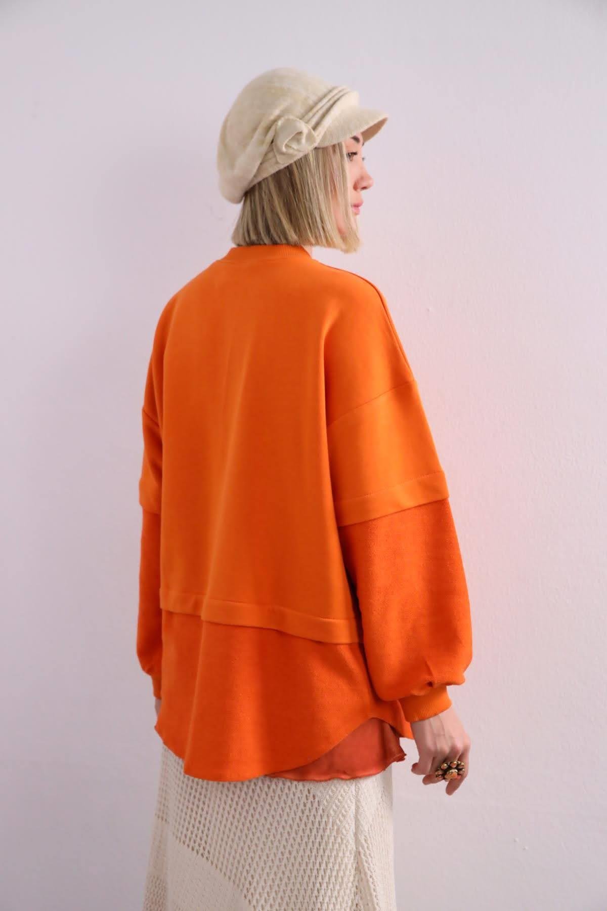 Orange Stitch Detailed Sweatshirt - Saman Butik | Shop Online Orange Stitch Detailed Sweatshirt