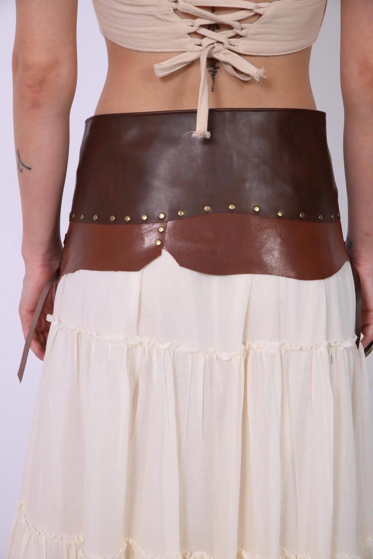  Kahverengi Doğal Taşlı Deri Kemer